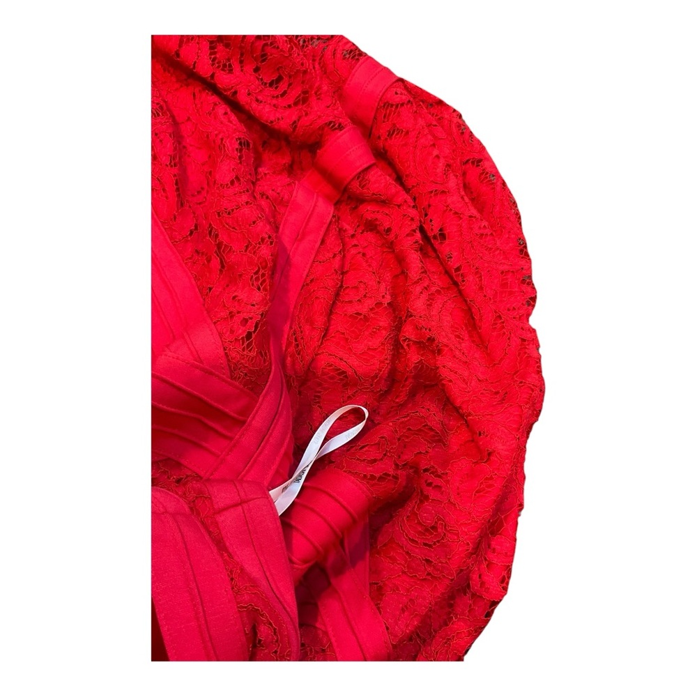 TADASHI SHOJI Women’s Red V-Neck Floral Lace Cocktail Midi Dress Size 14 - Picture 9 of 16